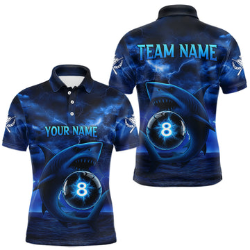 Maxcorners Blue Funny Shark Light 8 Ball Billiard Shirts For Men Custom Pool Billiard Team Jerseys LM2512
