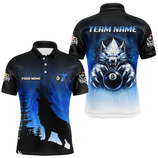 Maxcorners Blue Grunge Claws Wolf 8 Ball Pool Men Billiard Polo & 1/4-Zip Shirt Personalized Billiard Team Names LM2602