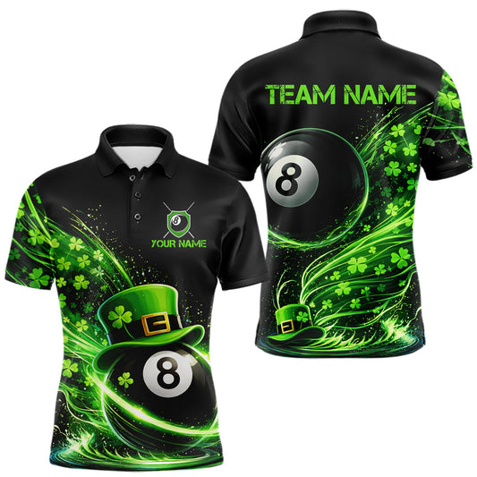 Maxcorners Funny Tornado Shamrock 8 Ball St Patrick's Day Men Billiard Shirts Custom Pool Balls Billiard Attire LM2602