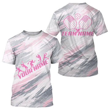 Maxcorners Custom Pink Grey Paint Pickleball Ball & Paddle T-Shirt For Men Outfits Pickleball Jersey LM2901