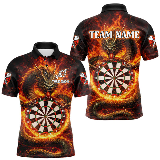 Maxcorners Personalized Red Flaming Dragon Dartboard Men Darts Polo Shirt Custom Darts Team Jerseys
