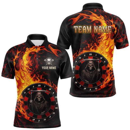 Maxcorners Grim Reaper Red Flaming Dartboard Men Darts Polo Shirt Personalized Grunge Darts Team Jerseys