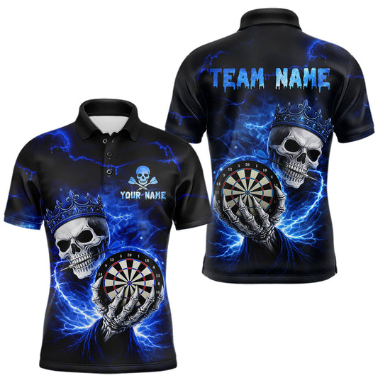 Maxcorners Black And Blue Thunder Crown Skull Dartboard Men Darts Polo Shirt Custom Darts Team Jersey LM2901