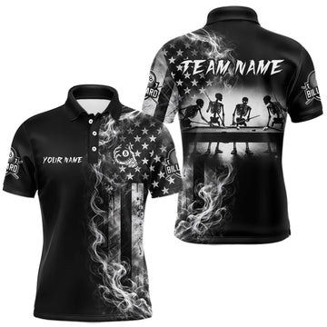 Maxcorners Grey Smokes American Flag 8 Ball Billiard Pool Shirt For Men Custom Billiard Skeleton Team Appeal