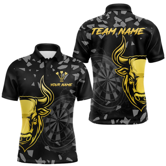 Maxcorners Bull & Dartboard Custom Grunge Men's Darts Polo Shirt Yellow Darts Team Jersey