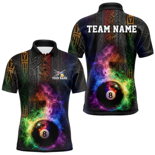 Maxcorners Tribal Colorful Smoke 8 Ball Pool Team Shirt Custom Men Billiards Balls Polo & 1/4-Zip Attire LM1904