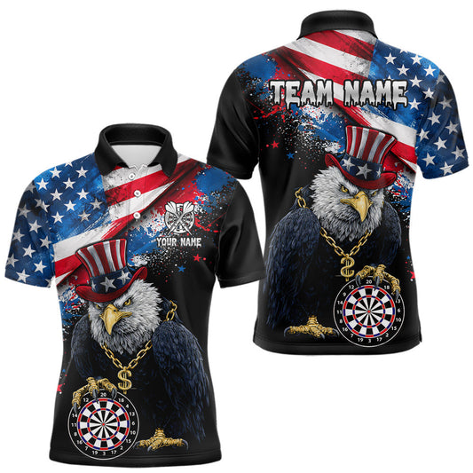 Maxcorners Personalized American Flag Splatter Eagle Dart Shirts For Men Patriotic Dart Polo & 1/4-Zip Jersey