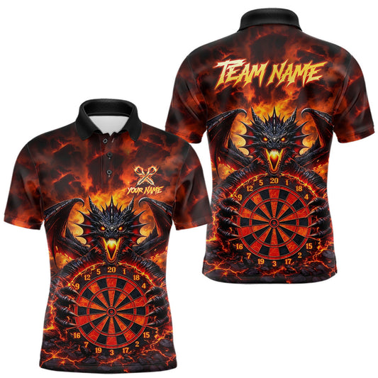 Maxcorners Fire Flame Dragon Black & Red Dartboard Dart Polo Shirts For Men Custom Dart Team Shirts LM1202