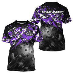 Maxcorners Custom Black & Purple Camo Men Pickleball League Jerseys Grunge Pickleball Paddle Shirts LM0412