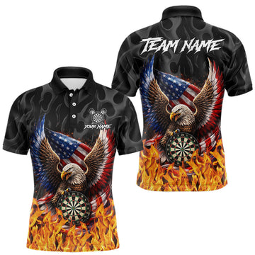 Maxcorners Personalized Fire Flame US Flag Eagle Dart Polo & 1/4-Zip Shirts For Men Patriotic Dart Gifts LM0503
