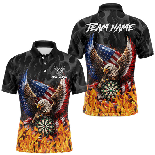 Maxcorners Personalized Fire Flame US Flag Eagle Dart Polo & 1/4-Zip Shirts For Men Patriotic Dart Gifts LM0503
