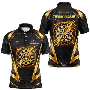 Maxcorners Black Yellow Dartboard Camo Men Darts Polo & 1/4 Zip Shirt Custom Thunder Dart Team Jersey LM0404