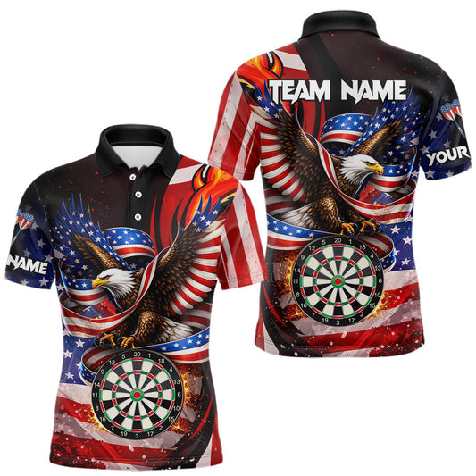Maxcorners Custom US Flag Funny Eagle Dartboard Darts Men Polo & 1/4-Zip Shirts Patriotic Dart Team Jerseys LM0503