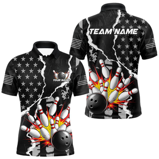 Maxcorners Grunge Black US Flag Strike Bowling Ball & Pins Shirts For Men