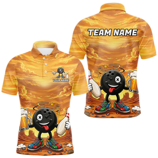 Maxcorners Mens Funny Beer Bowling Ball Shirts For Men Custom Team Polo Quarter-Zip Bowling Jerseys LM0706