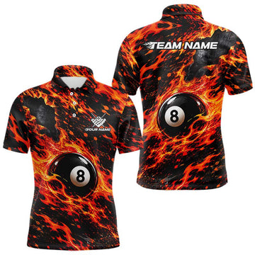 Maxcorners Fire Flame 8 Ball Pool Shirt For Men Custom Billiard League Team Polo & 1/4 Zip Jersey | Red