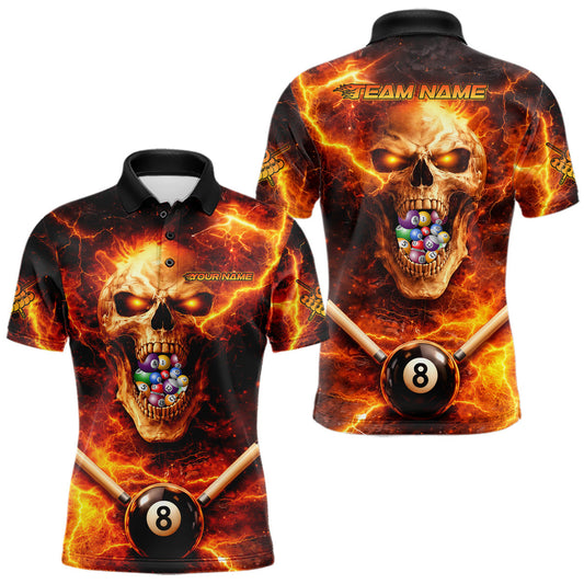 Maxcorners Thunder Red Skull Billiard 8 Ball & Sticks Billiard Shirt For Men Personalized Billiard Ball Shirts