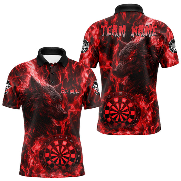 Maxcorners Custom Black Red Flames Wolf Dartboard Dart Men Polo Shirt Outfits Dart Jerseys MT1110