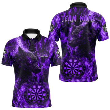 Maxcorners Custom Black Purrple Flames Wolf Dartboard Dart Men Polo Shirt Outfits Dart Jerseys LM0404