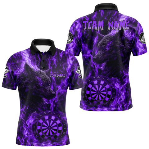 Maxcorners Custom Black Purrple Flames Wolf Dartboard Dart Men Polo Shirt Outfits Dart Jerseys MT1110