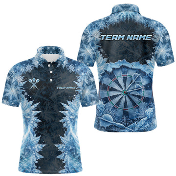 Maxcorners Icy Snowflake Blue Dartboard Men Darts Polo & 1/4-Zip Shirts Custom Darts Clothing Team Shirt Jersey LM1104