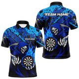 Maxcorners Custom Grim Reaper Blue Flames Dartboard Dart Men Polo Shirt Splatter Grunge Dart MT1110