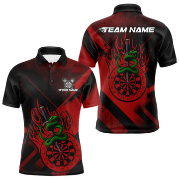 Maxcorners Custom Green Cobra Flames Dartboard Red Grunge Dart Men Polo Jerseys Dart Shirt Gifts LM0404