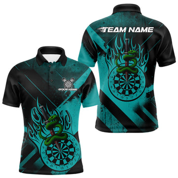 Maxcorners Custom Green Cobra Flames Dartboard Turquoise Grunge Dart Men Polo Jerseys Dart Shirt Gifts LM0404