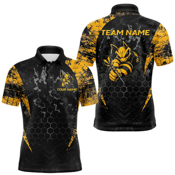 Maxcorners Grunge Black And Yellow Funny Bee Men Dart Polo & 1/4-Zip Shirt Custom Dart Team Jerseys LM1005