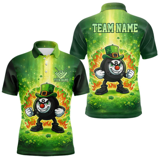 Maxcorners Shamrock Funny Fire Flame 8 Ball Men Billiards Shirt Personalized St Patrick's Day Pool Balls Shirt LM1202