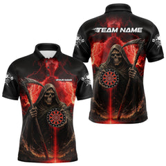 Maxcorners Custom Lightning Red The Grim Heaper Dartboard Dart Polo Shirt For Men Dart Team Jerseys MT1309