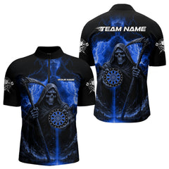 Maxcorners Custom Lightning Blue The Grim Heaper Dartboard Dart Polo Shirt For Men Dart Team Jerseys MT1309