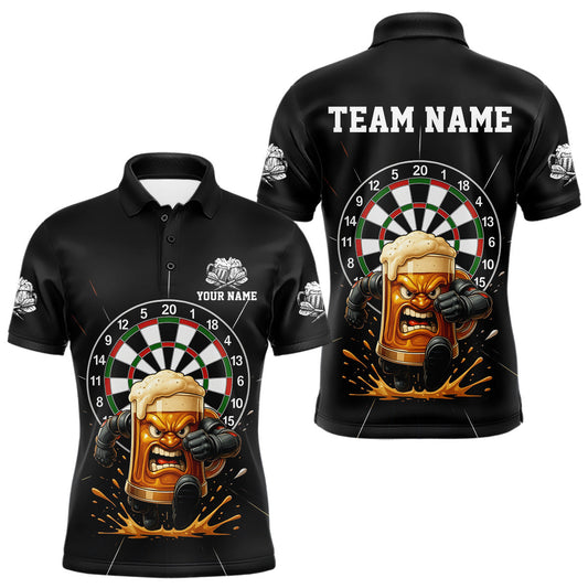 Maxcorners Funny Running Beer Robot & Dartboard Custom Men Darts Polo Shirt Funny Dart Jerseys LM2011