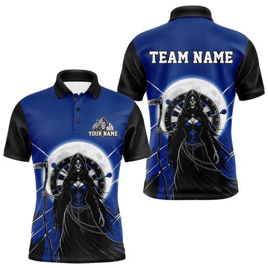 Maxcorners Black And Blue Grim Reaper Moon Dartboard Custom Men Darts Polo Shirt Gothic Dart Jerseys LM2011