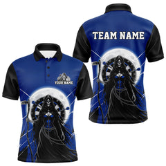 Maxcorners Black And Blue Grim Reaper Moon Dartboard Custom Men Darts Polo Shirt Gothic Dart Jerseys LM2011