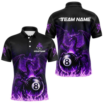 Maxcorners Purple Flaming Dragon Play Pool 8 Ball Men Billiard Shirt Custom Billiard Polo & 1/4-Zip Attire