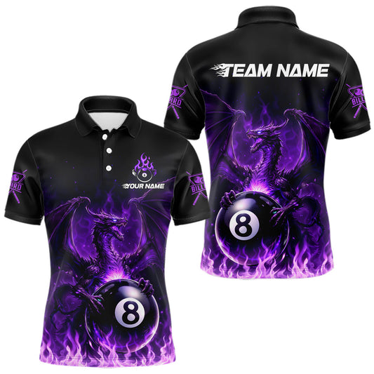 Maxcorners Purple Flaming Dragon Play Pool 8 Ball Men Billiard Shirt Custom Billiard Polo & 1/4-Zip Attire LM1501