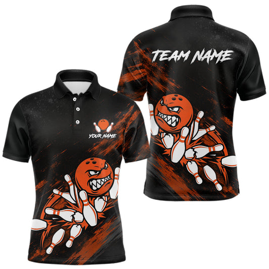 Maxcorners Mens Funny Angry Bowling Ball Shirts Custom Grunge Orange Strike Team Jerseys, Bowling Gifts LM1406