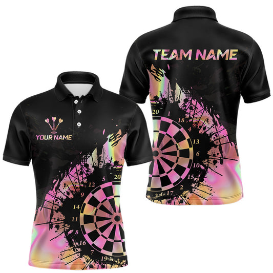 Maxcorners Pink Holographic Dartboard Grunge Darts Polo Shirts For Men Custom Name For Darters LM2602
