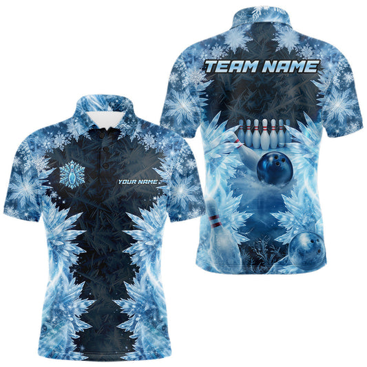 Maxcorners Icy Mens Bowling Shirts Custom Snowflake Icy Bowling Ball And Pins Team League Bowler Jerseys