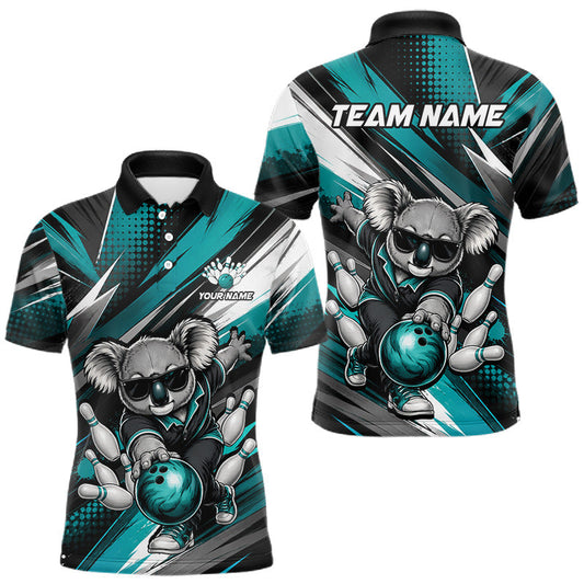 Maxcorners Grunge Turquoise Bear Funny Bowling Shirts For Men Custom Bear Bowling Team League Outfits