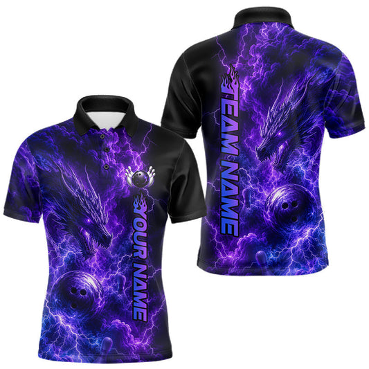 Maxcorners Custom Dragon Thunder Purple Bowling Team Jerseys, Dragon Bowling League Polo & 1/4-Zip Shirt For Men