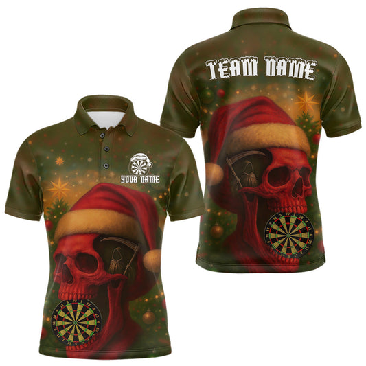 Maxcorners Custom Santa Skull Dartboard Christmas Dart Polo Shirt For Men Xmas Tree Dart Team Jersey LM1903