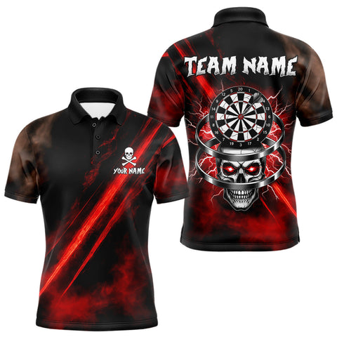 Maxcorners Custom Silver Skull Dartboard Lightning Red Dart Men Polo Jerseys Outfits Dart Shirt MT1810