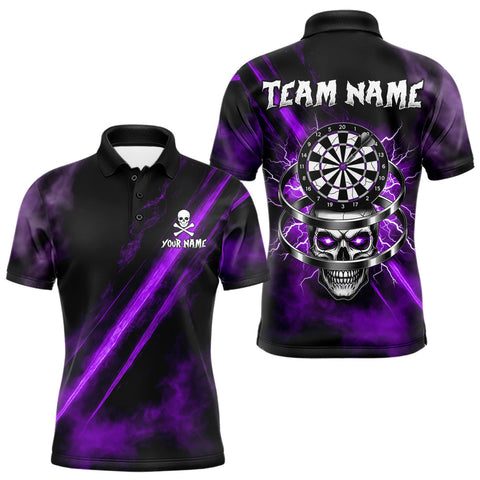 Maxcorners Custom Silver Skull Dartboard Lightning Purple Dart Men Polo Jerseys Outfits Dart Shirt MT1810