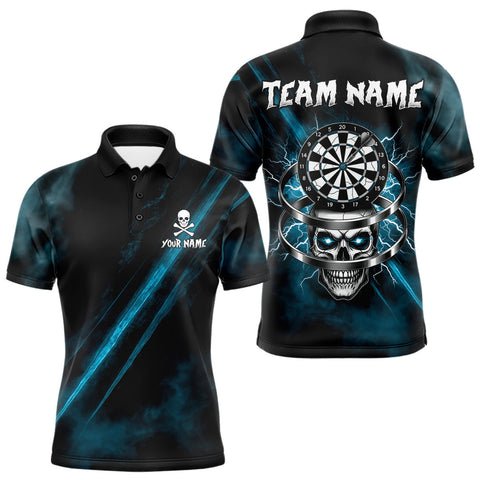 Maxcorners Custom Silver Skull Dartboard Lightning Turquoise Dart Men Polo Jerseys Outfits Dart Shirt MT1810