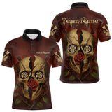 Maxcorners Custom Red Roses Cracked Skull Halloween Dart Polo Shirt For Men Grunge Dart Team Jersey LM1809