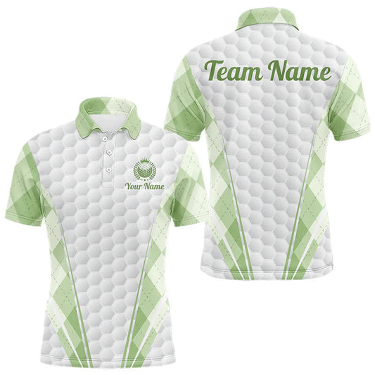 Maxcorners Mens Golf Polo Shirt Argyle Pattern Golf Shirts For Mens Green Argyle And White Golf Ball Gifts LM1903