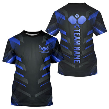 Maxcorners Custom Blue And Black Pickleball T-Shirt For Men, Lightning Pickleball Tournament Shirt LM2607