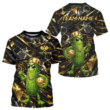Maxcorners Custom Gold And Black Retro Funny Pickleball T-Shirt For Men, Cool Pickle Outfits Pickleball Shirt LM2607